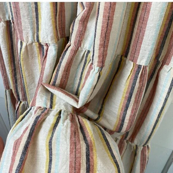 Sadie & Sage Summer Linen Striped Tier Maxi Dress Adjustable Straps - Picture 3 of 8